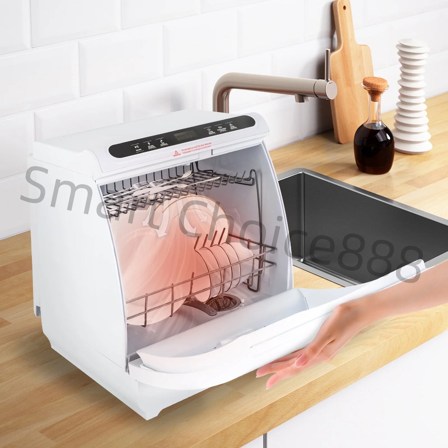 110V 900W Portable Dishwasher Countertop Dish Washing Machine Sterilization Temperature 72℃ 5 Washing Programs Apartment