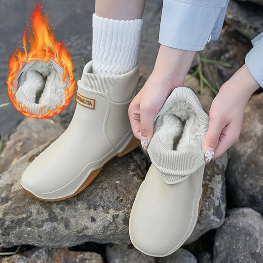 Winter Windproof Cotton Rain Boots Men Warm Light Ankle Rainboots Fashion Black Slip on Rain Shoes Men Waterproof Work Boot 2024