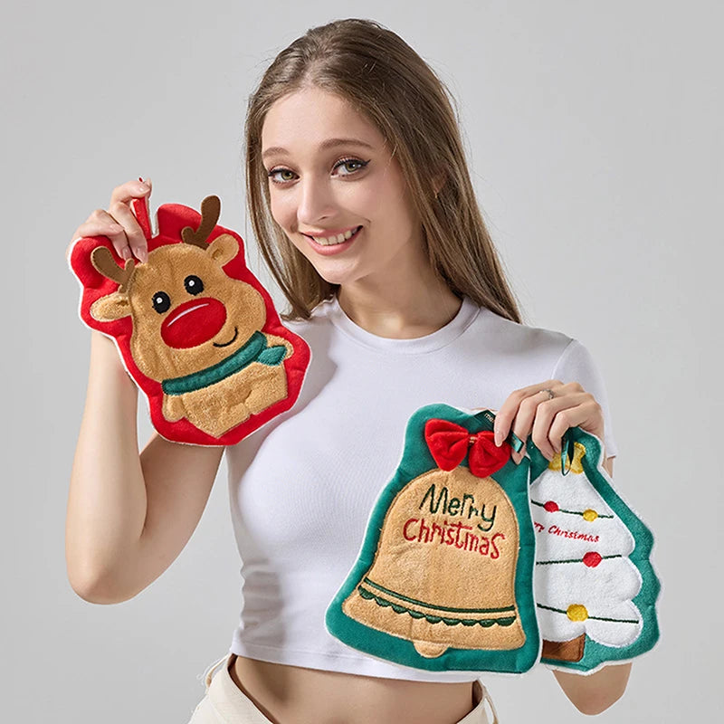 Christmas Hand Towel Cartoon Snowman Wipe Cloth Absorbent Kitchen Cleaning Rag Christmas Handkerchief Xmas Decor