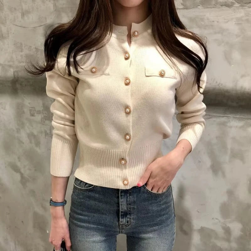 2025 Autumn Long Sleeve Fashion Women Cardigans Sweater Knitted Coat Short