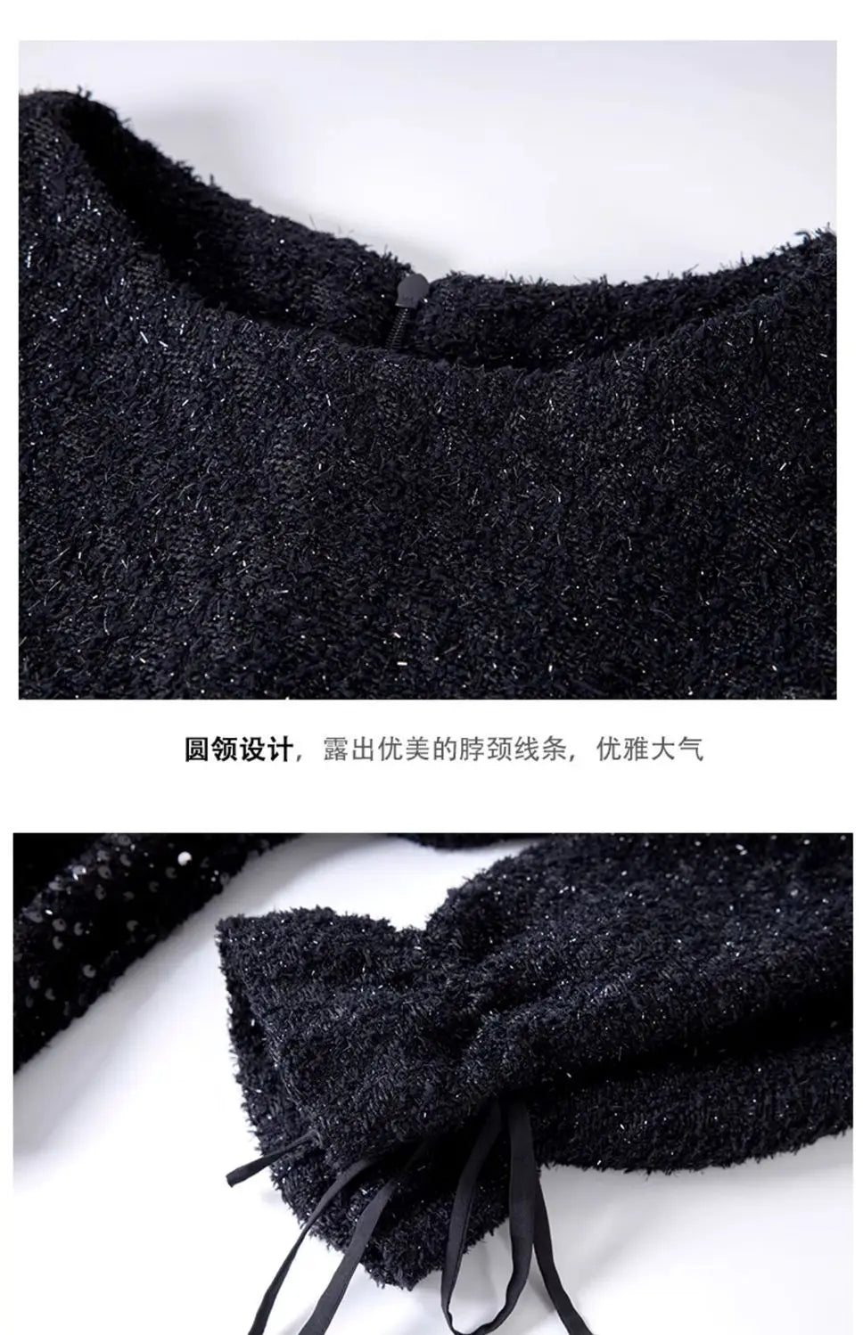 Autumn New Fashion Office Lady Mini Dress Elegant O-Neck Lantern Sleeve High Waist Sequined Lace Slim A-Line Party