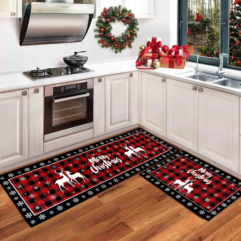 Plaid Christmas Tree Floor Mat Home Kitchen Absorbent Non-slip Mat Merry Christmas Decoration For Home
