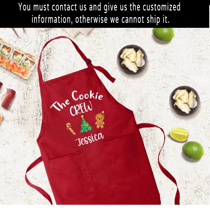 Personalized The Cookie Crew Apron for kids Funny Christmas Cookie Apron Custom Name Kitchen Gift & Cooking Christmas Decoration