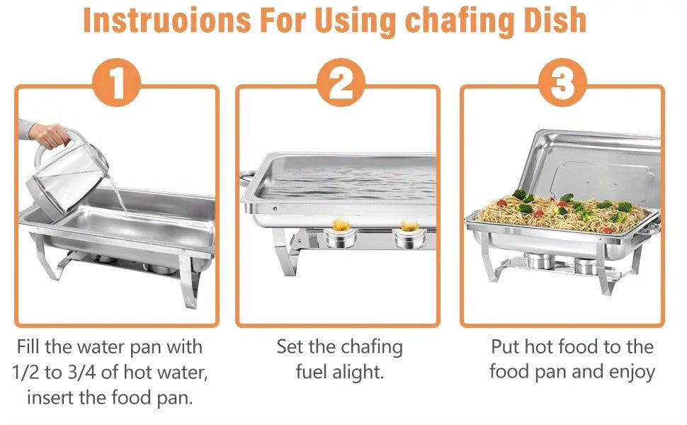 8 Pack Chafing Dish Buffet Set, Stainless Steel Food Warmer Kit with Lids, Food Pans, Water Pan and Fuel Holders for Restaurant