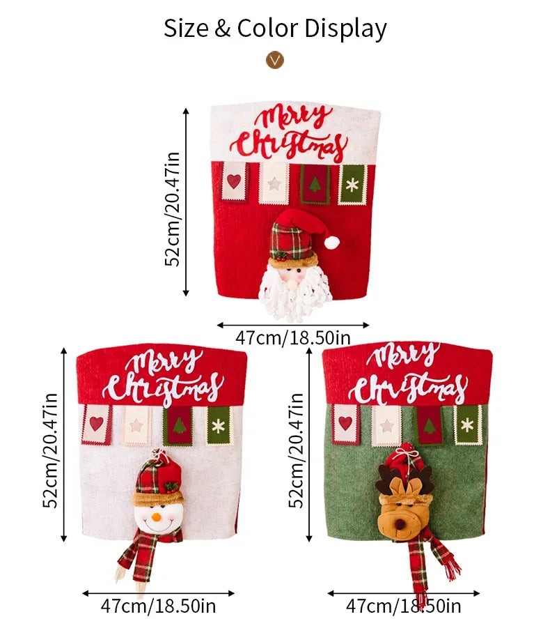 Reusable Christmas Chair Cover 3D Santa Claus Elk Chair Seat Cover Home Xmas New Year Supplies Christmas Decoration