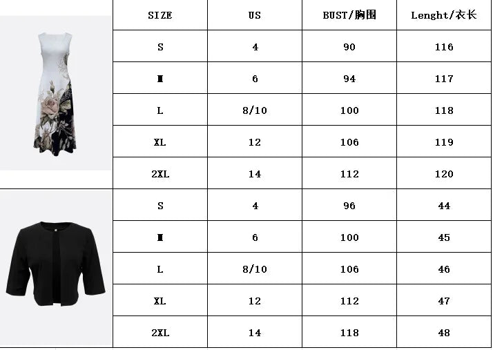 Casual V-neck Sleeveless Floral Print Long Dress For Women Half Sleeve Short Cardigan Suit Loose Midi Dresses Elegant Sets