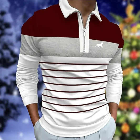Spring Autumn New Men Clothes Long Sleeve Zipper Stripe Polo Shirt Men Sport