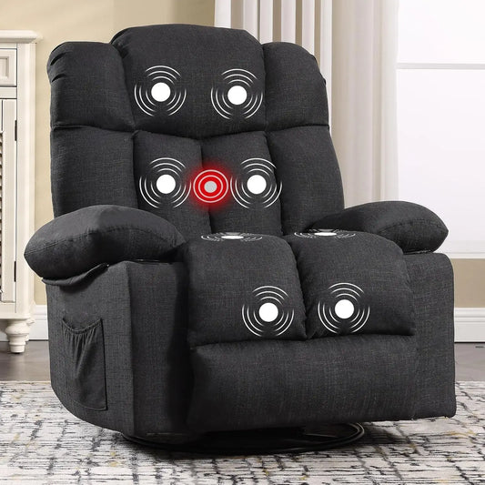 Massage Swivel Rocker Recliner with Heat and Vibration for Living Room Bedroom