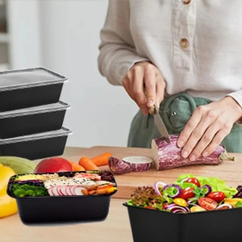 10/20PCS Black Food Box Fruit Salad Food Box Kitchen Meal Prep Takeout Bento Fridge Storage Leakproof Food Containers
