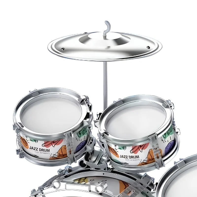 Kids Drum Set Toddler Jazz Drum Kit Toys with Stool Pedal Percussion Musical Instruments Drum Toy Early Education Gift for Boys