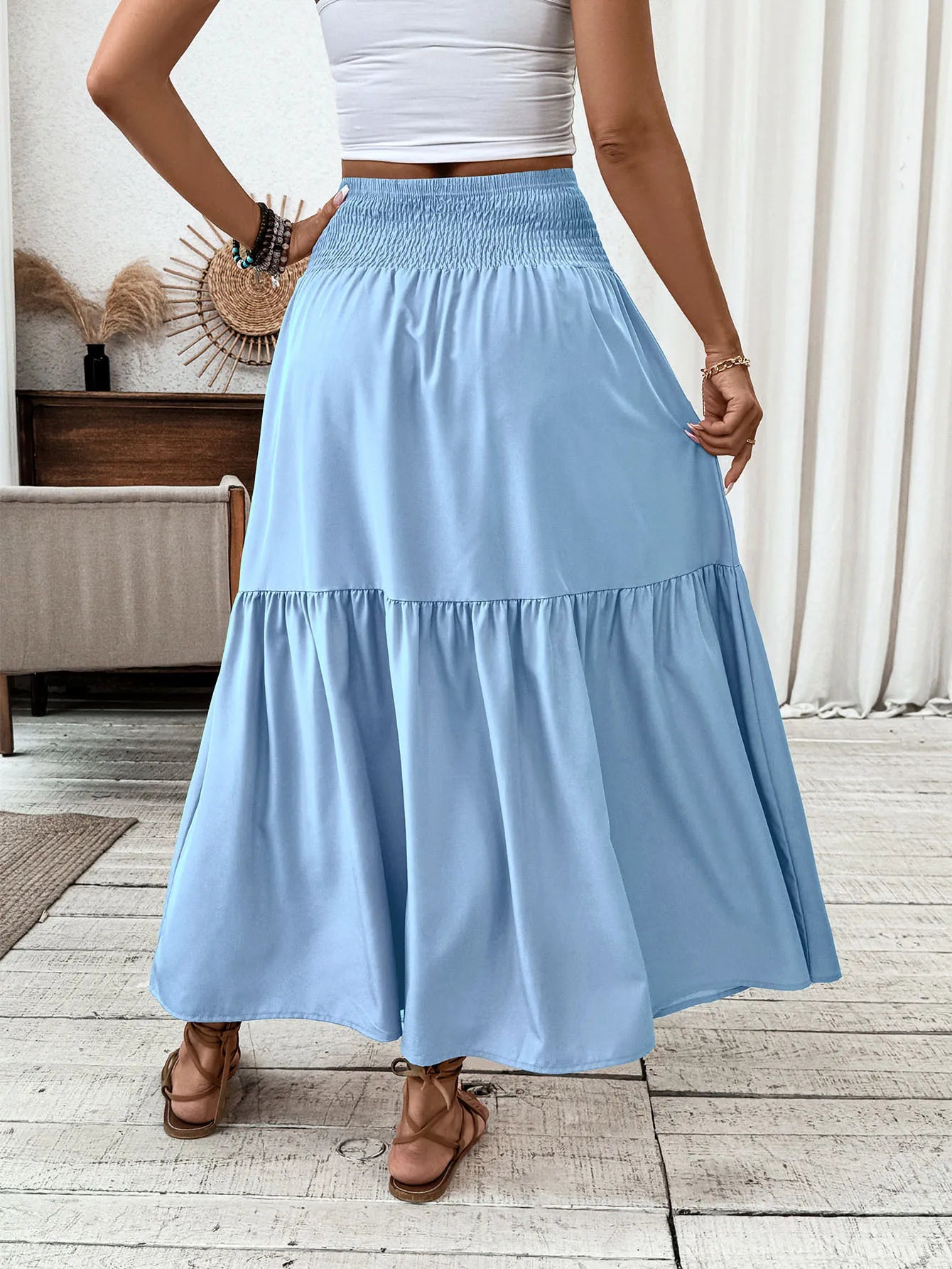 Women New Classic Printed Skirt Retro High Waist Long Skirt Casual Stylish Loose Beach Skirt Elegant Ladies Floral Pleated Skirt