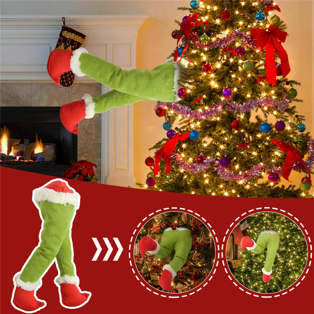Christmas Elf Leg Plush Toy Xmas Tree Green Artificial Leg Children's Toy Christmas Green Hairy Monster Arm Pendant