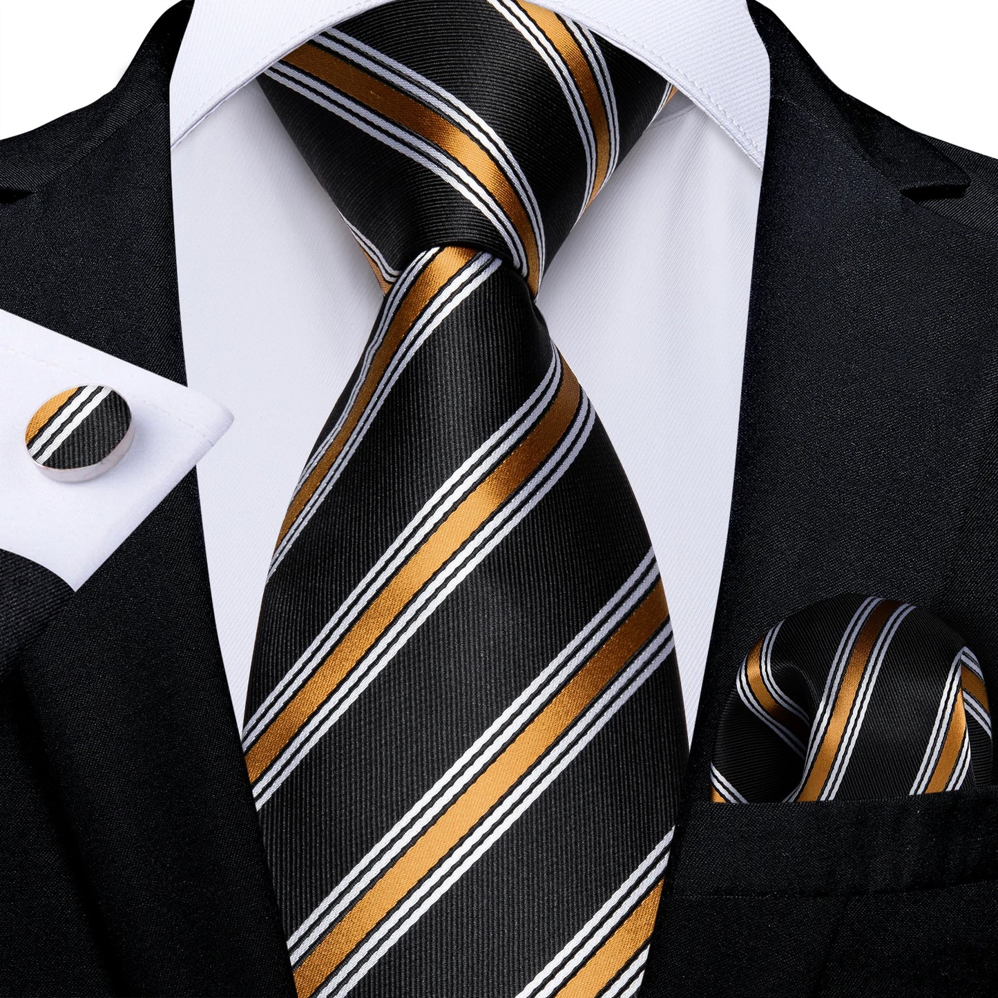 Gold Black Striped Silk Neck Ties