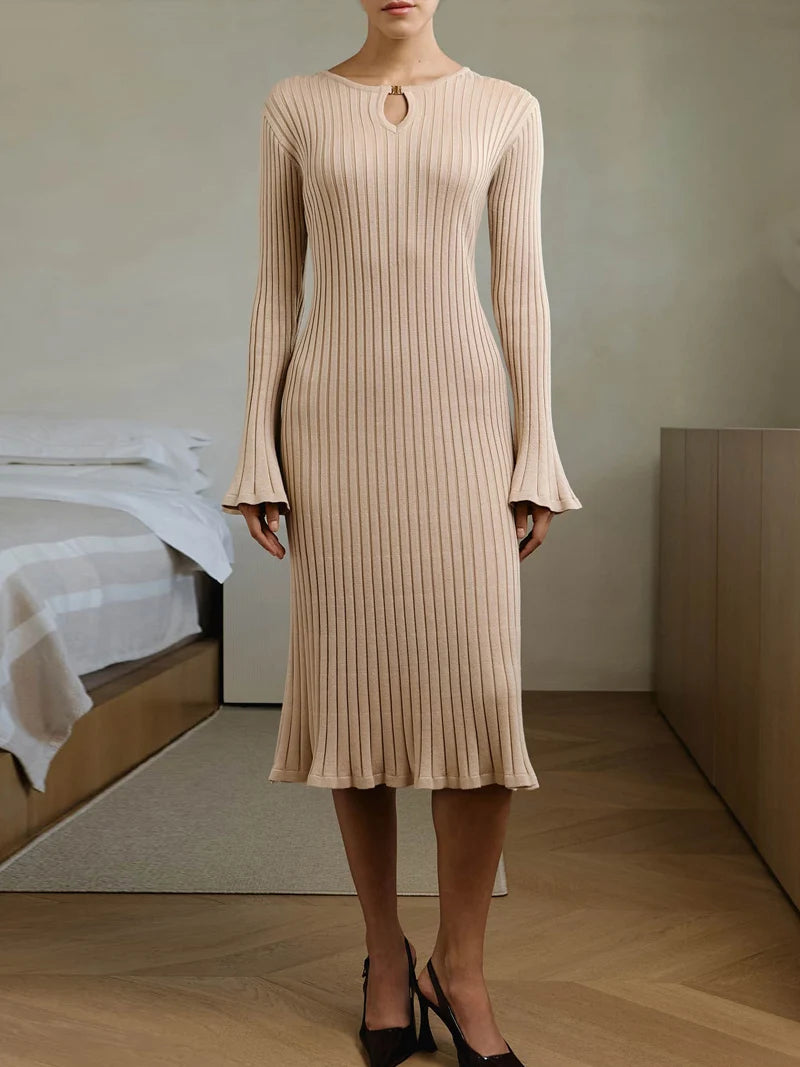 Sweater Dress For Women Fall Winter Bodycon Ribbed Knit Dress Elegant Midi Work Formal Christmas Party Dress