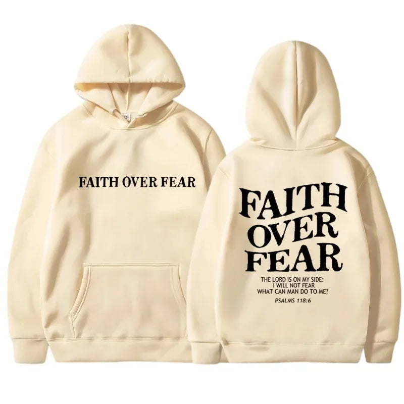 FAITH OVER FEAR Print Hoodies for Men Women Casual Long Sleeve Hooded