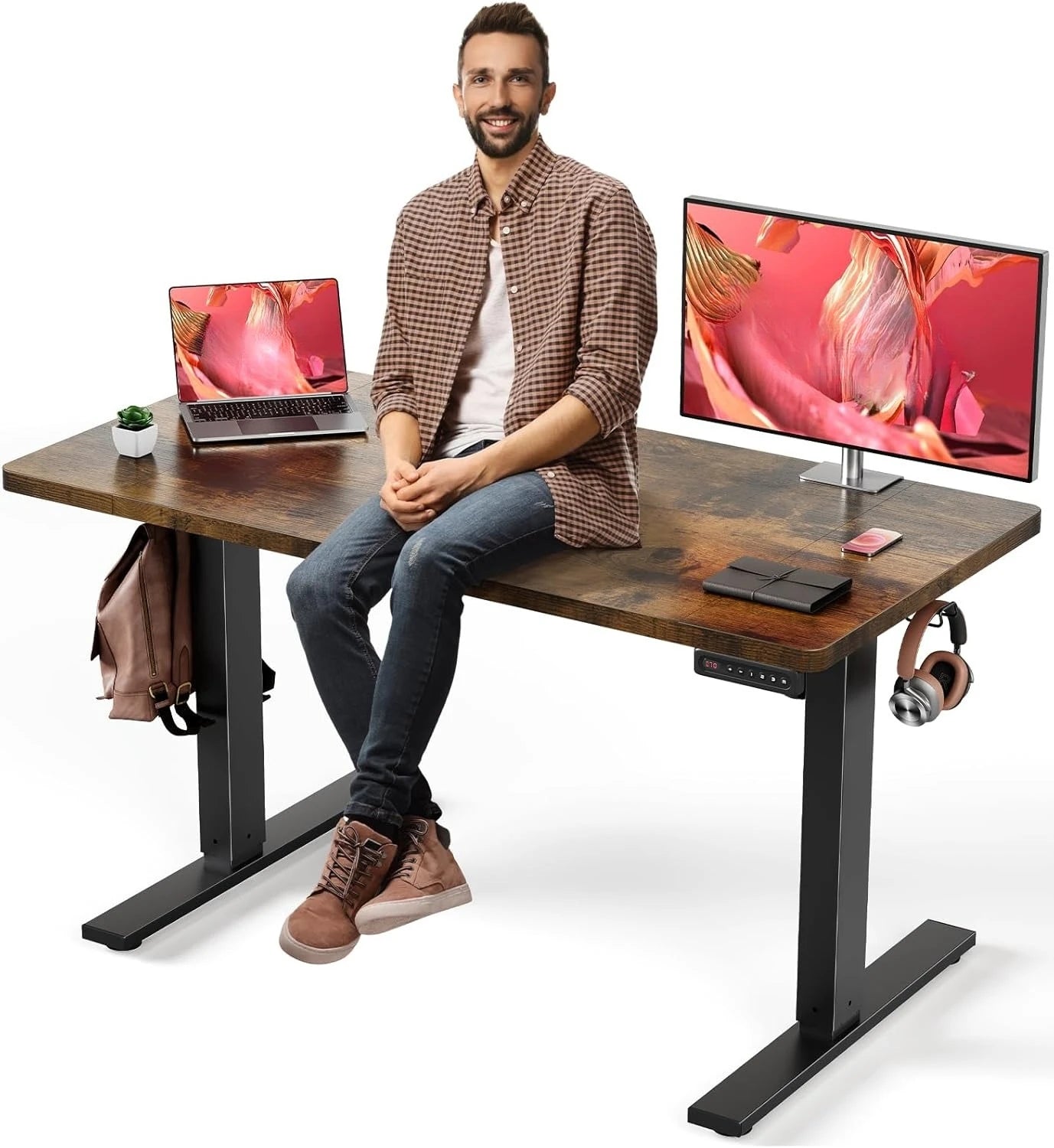 Electric Standing Desk Adjustable - 48 x 24 Inch Sit Stand up Desk with Cable Management - 3 Memory Preset Adjustable Height
