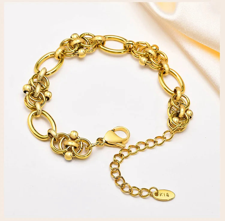 Statement Stainless Steel Chain Bracelet for Women, Vintage 18k Gold Plated Elegant Jewerlry