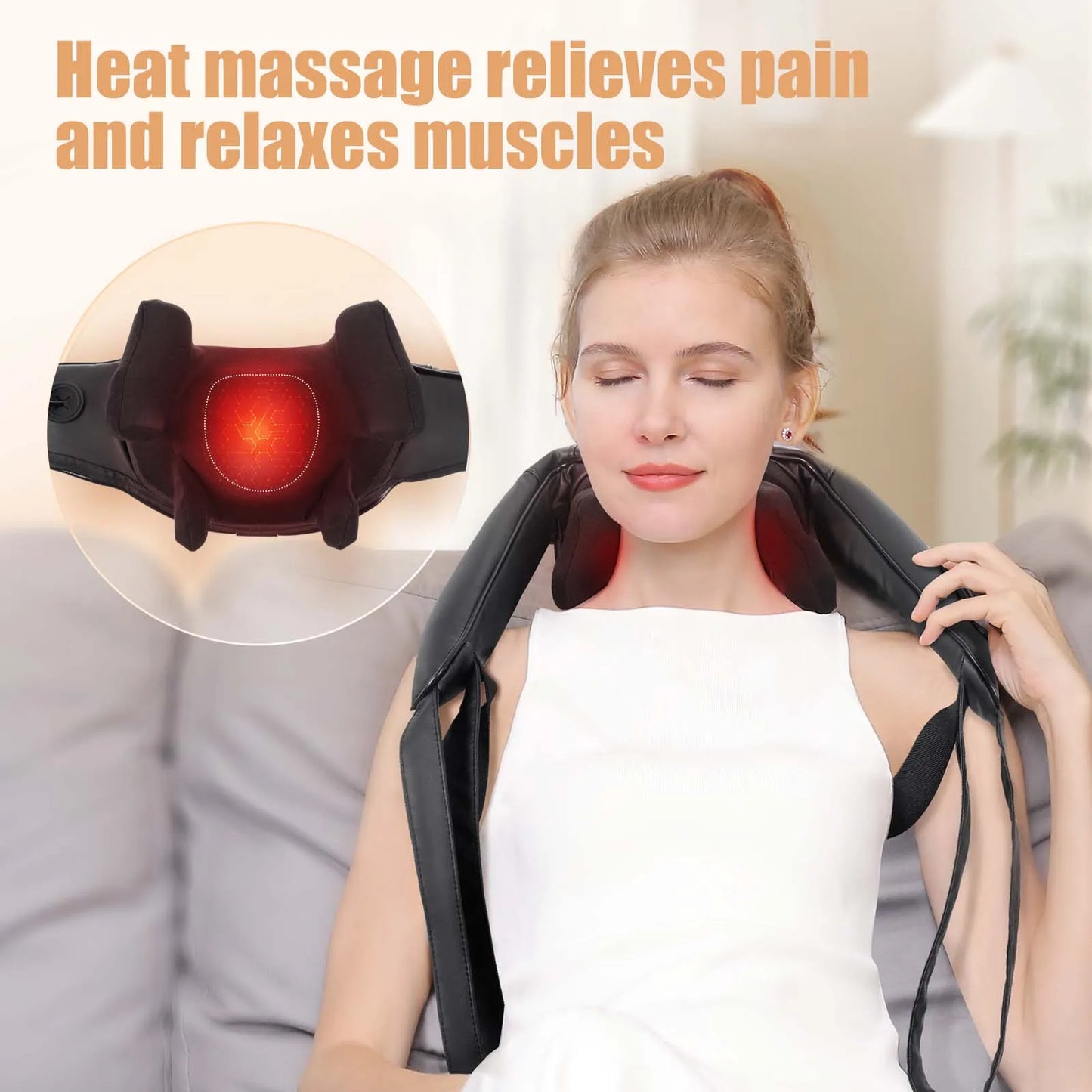 Masgre Shiatsu Back Neck Massager Cordless Shoulder Massager with Heat Electric Deep Tissue 3D Kneading Massage Pillow