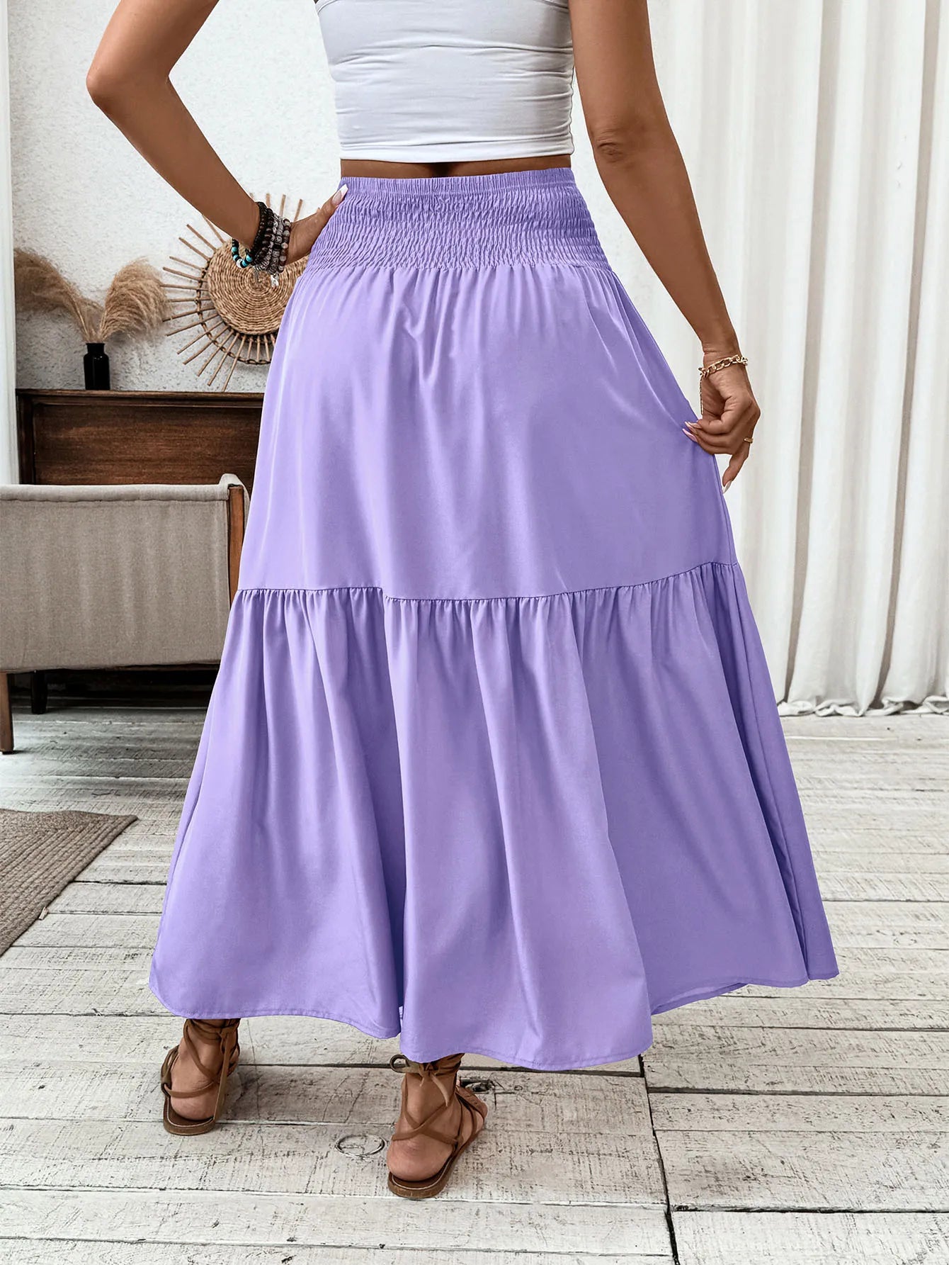 Women New Classic Printed Skirt Retro High Waist Long Skirt Casual Stylish Loose Beach Skirt Elegant Ladies Floral Pleated Skirt