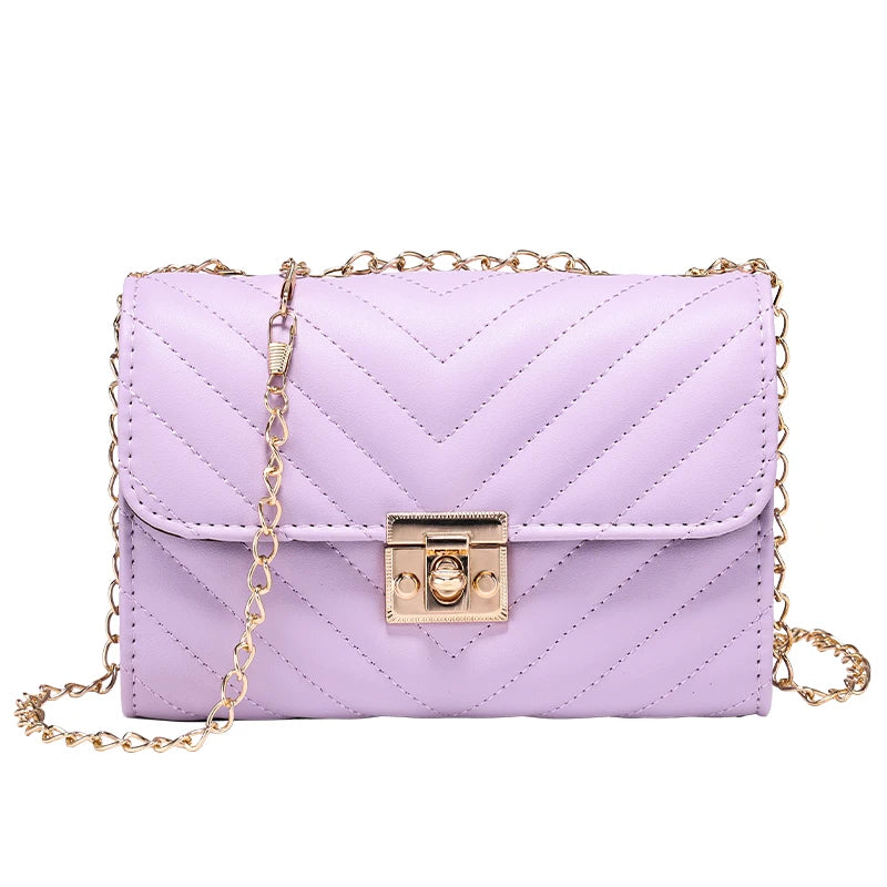 Lingge Chain Small Square Bag Lock Buckle Single Shoulder Crossbody Bag Texture