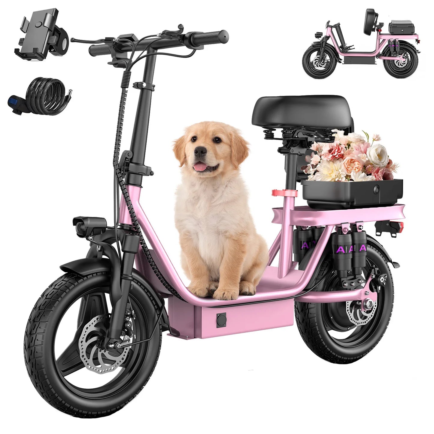 Adults Electric Scooter with Seat, 48V 15AH Foldable Electric Scooter,14" Tires,700W Peak Motor,22MPH, 30+Mile Long Range