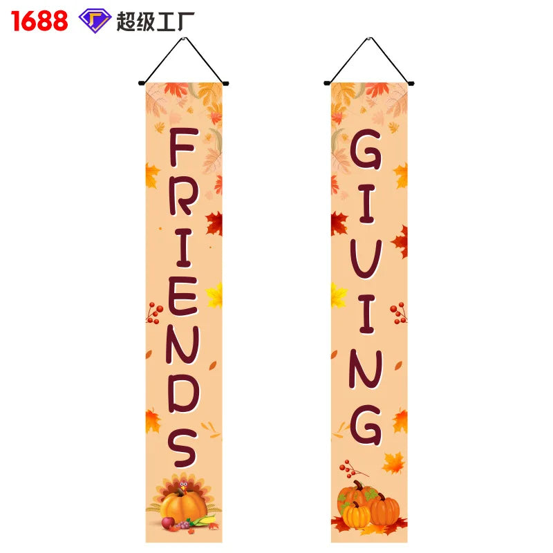Thanksgiving Day Door Couplet Pumpkin Porch Hanging Banner Harvest Festival Party Decoration 2025 Autumn Farm Theme Party Decor