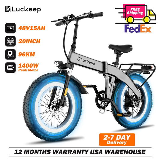 Luckep X1 Lite Folding Electric Bike for Adults 1500W Peak Motor,28MPH60 Miles,15AH 20 x 4.0 Fat Tire Ebike with NFC