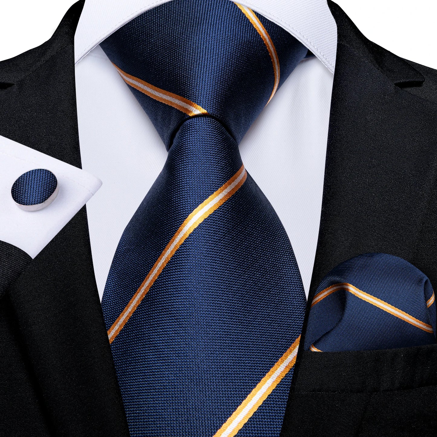 Gold Black Striped Silk Neck Ties