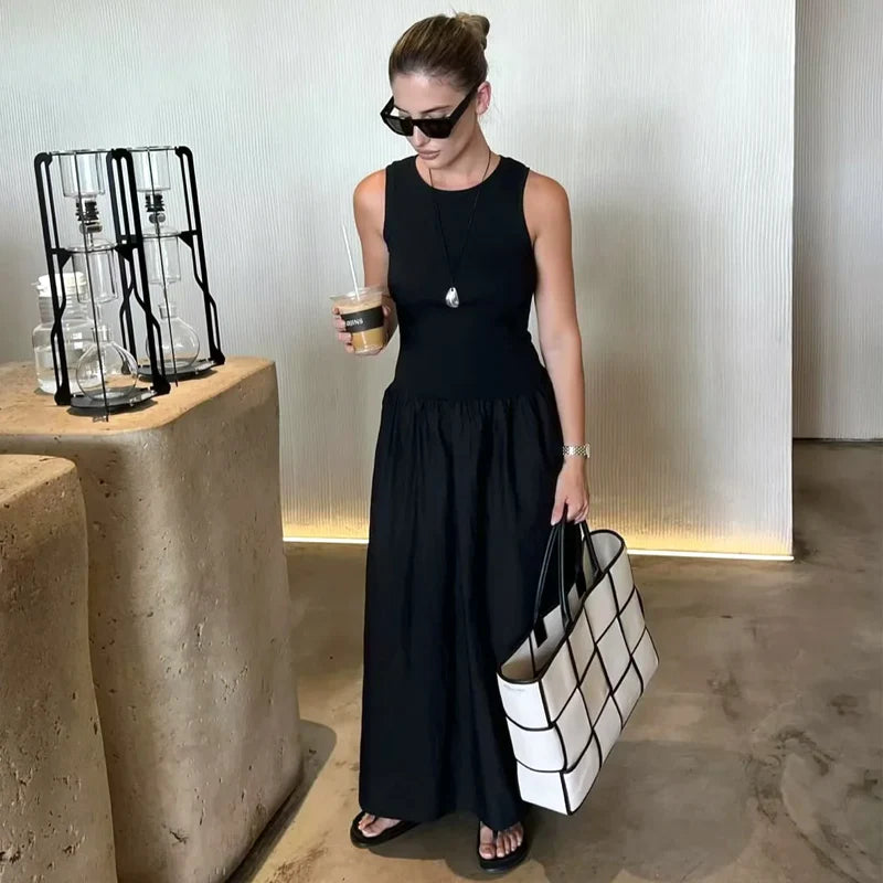 HXAO Women's Black Long Dresses Sleeveless Elegant Dresses Fashion Casual Vintage Party Khaki Dresses