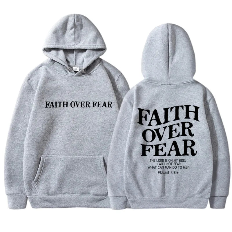 FAITH OVER FEAR Print Hoodies for Men Women Casual Long Sleeve Hooded