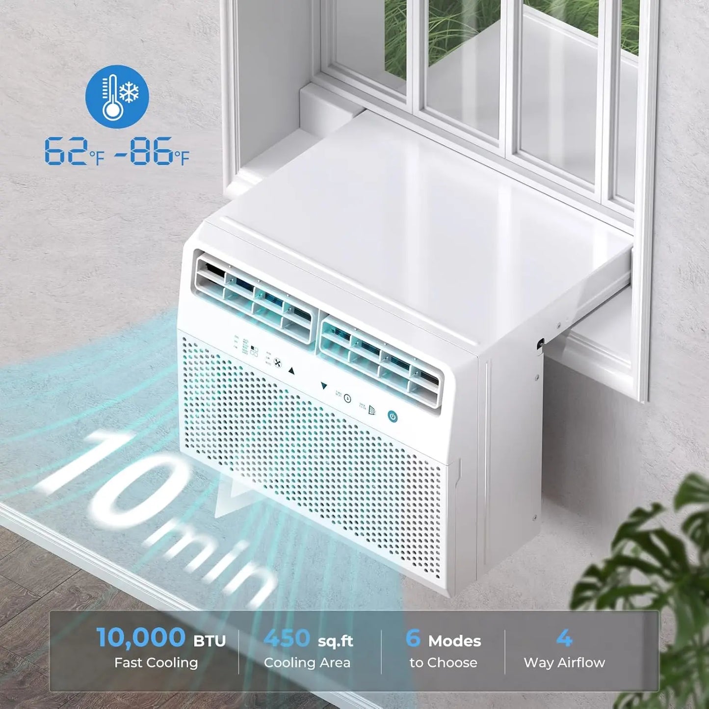 U-Shaped Air Conditioner Window Unit 10000BTU, Ultra Quiet Window Air Conditioner Cools up to 450 Sq. Ft, Saddle Window AC