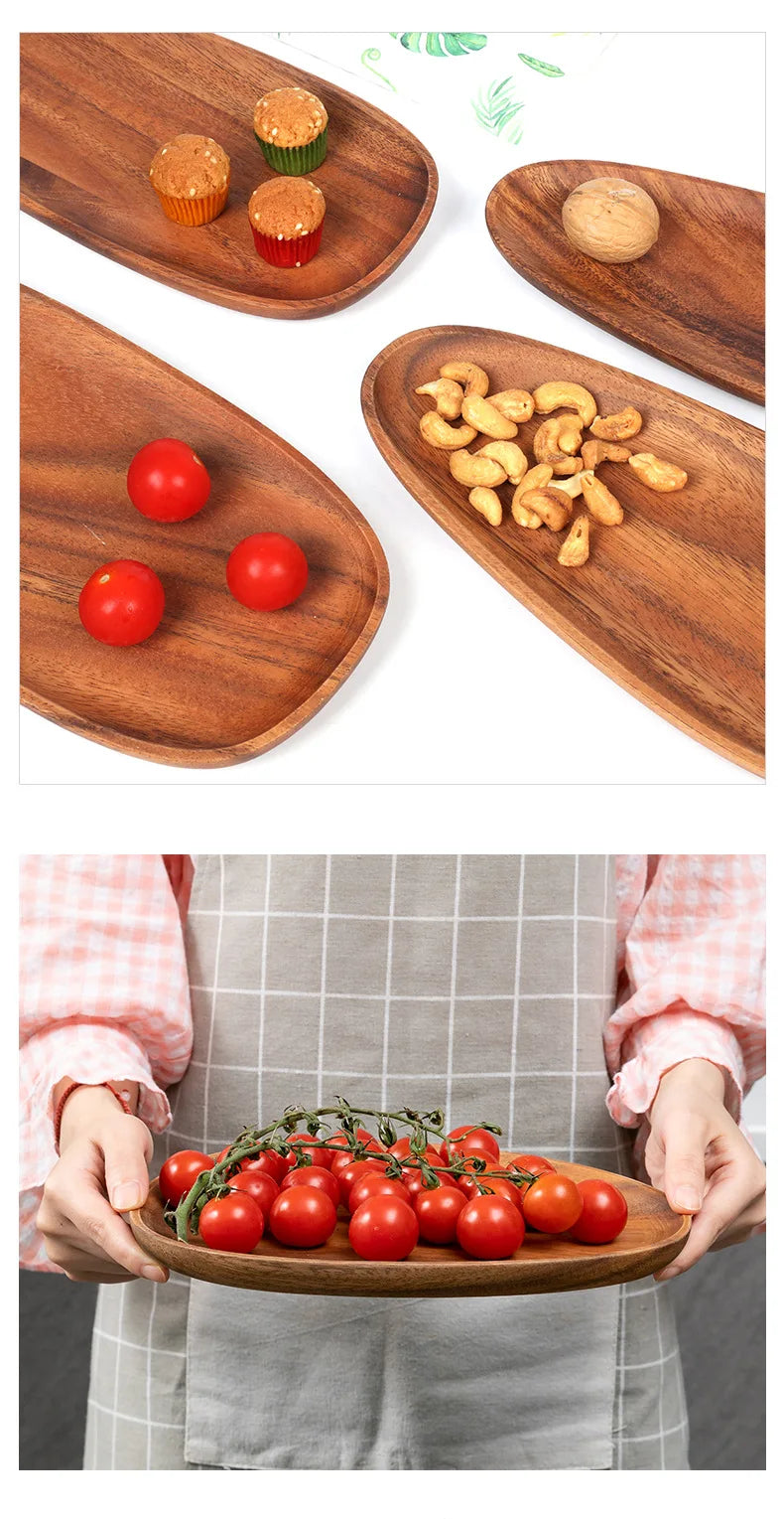 HeMu-Acacia Wooden Plate Set, Special-Shaped, Cake, Dessert, Fruit Serving, Small Sushi, Food Dishes, Premium Acacia