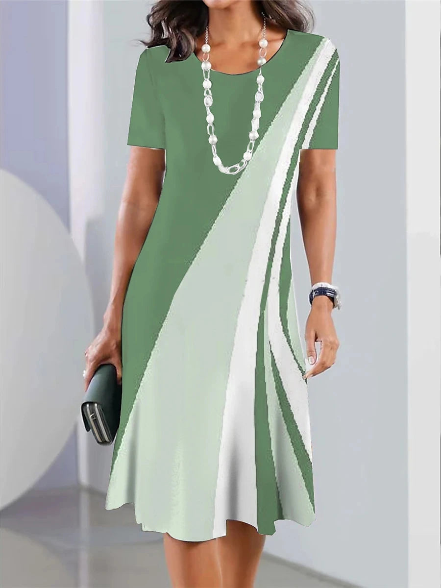 New Women's Dresses Striped Printed Elegant Casual O Neck Short Sleeve  Dresses Fashion Ladies Plus Size Clothing