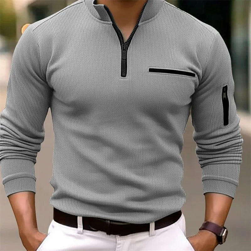 New light luxury light mature casual men sports  long  sleeve POLO shirt