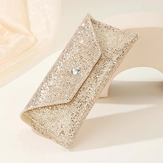 1pc Retro Soft Sequined Leather Sunglasses Case Portable Neutral