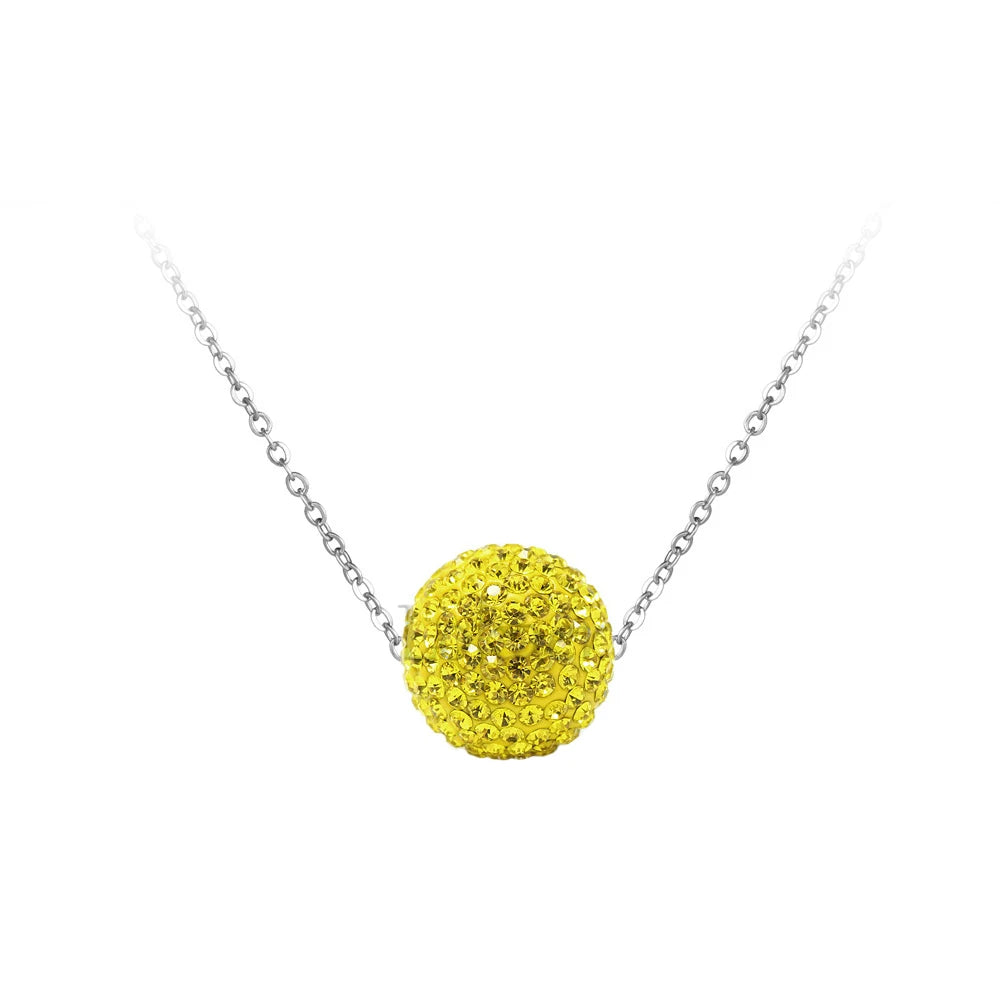 Crystal Disco Ball Pendant Necklace Rose Gold Color Stainless Steel Chain Link Necklaces Jewelry