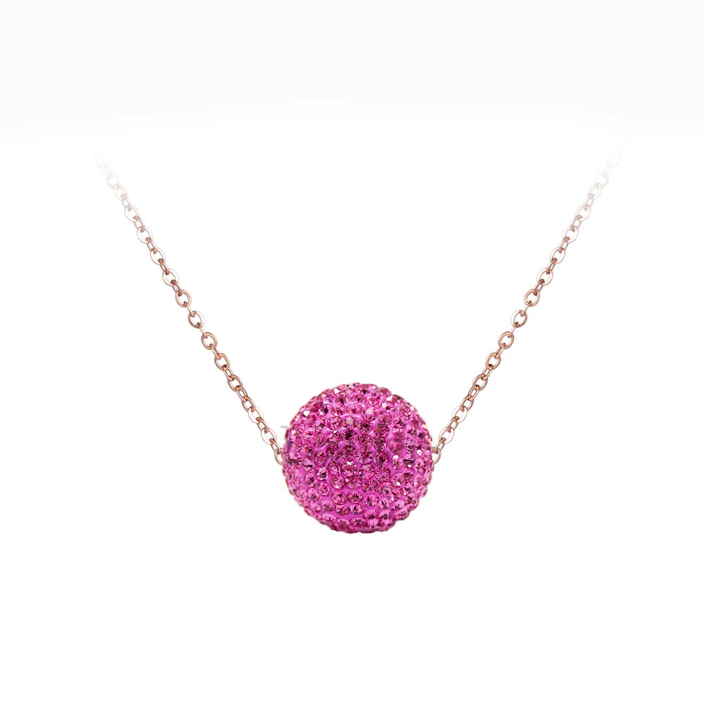 Crystal Disco Ball Pendant Necklace Rose Gold Color Stainless Steel Chain Link Necklaces Jewelry