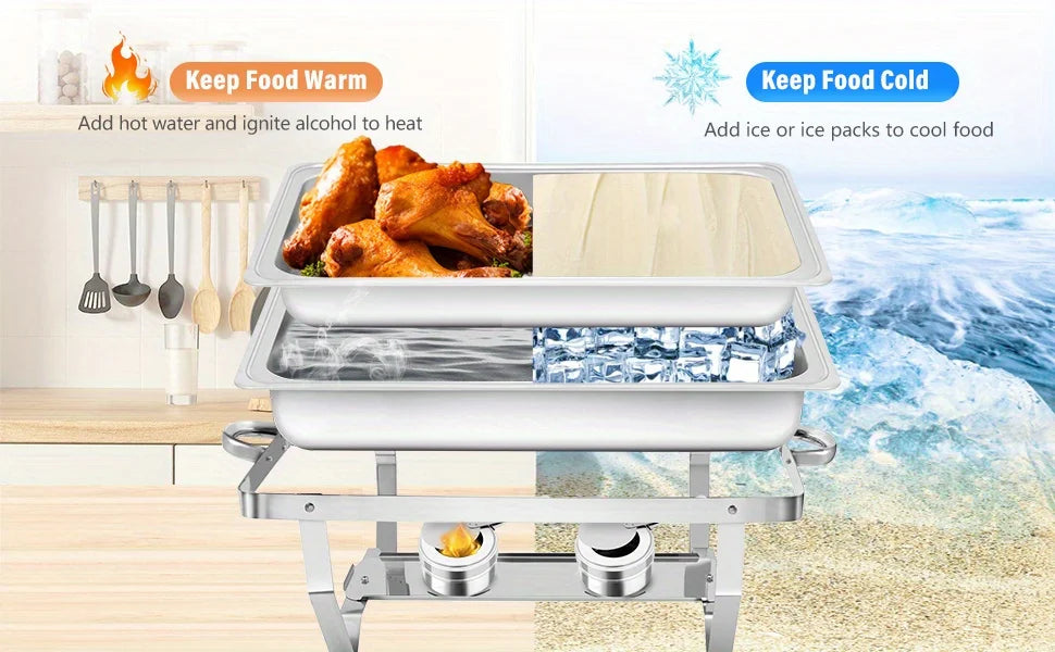 8 Pack Chafing Dish Buffet Set, Stainless Steel Food Warmer Kit with Lids, Food Pans, Water Pan and Fuel Holders for Restaurant