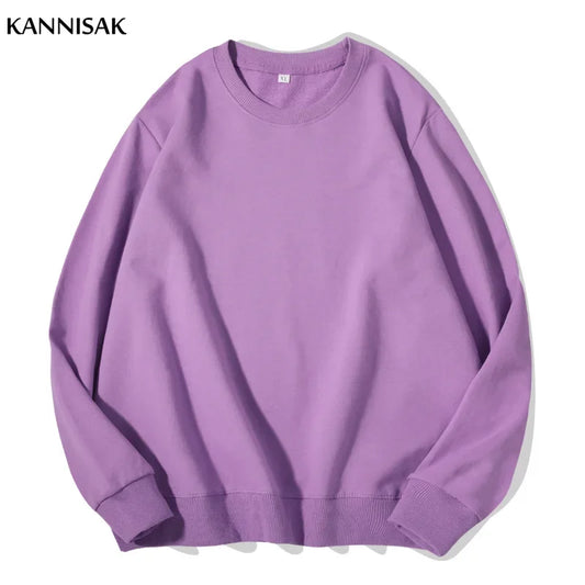 Spring Autumn Womens Sweatshirt 2025 O-neck Solid Harajuku Pullovers Multicolor Casual Cotton Woman Sweatshirts Knit Streetwear