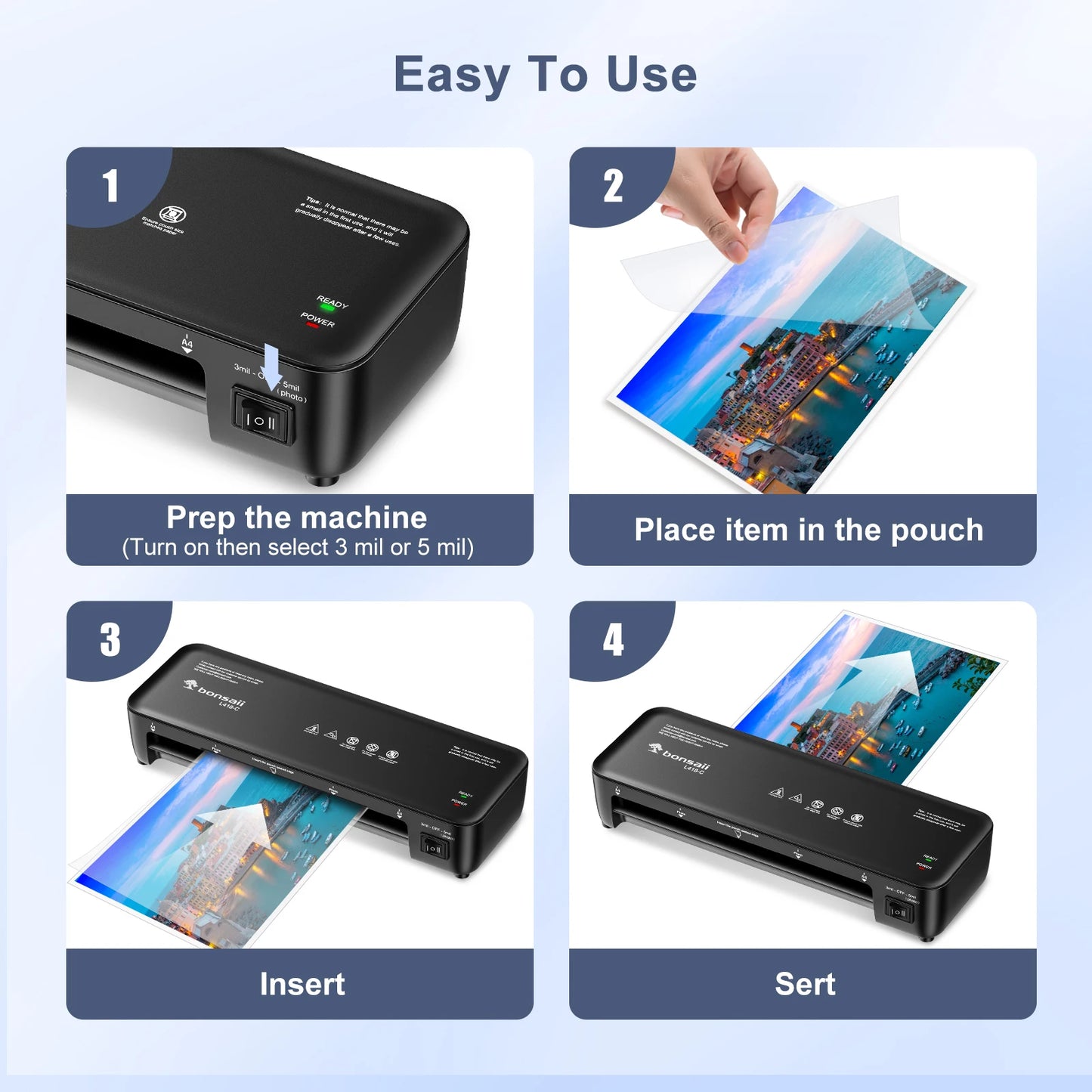 Bonsaii 9-Inch Thermal Laminator with Never Jam Tech for Docs, Posters, Photos - Simple & Convenient for Home, Office, School