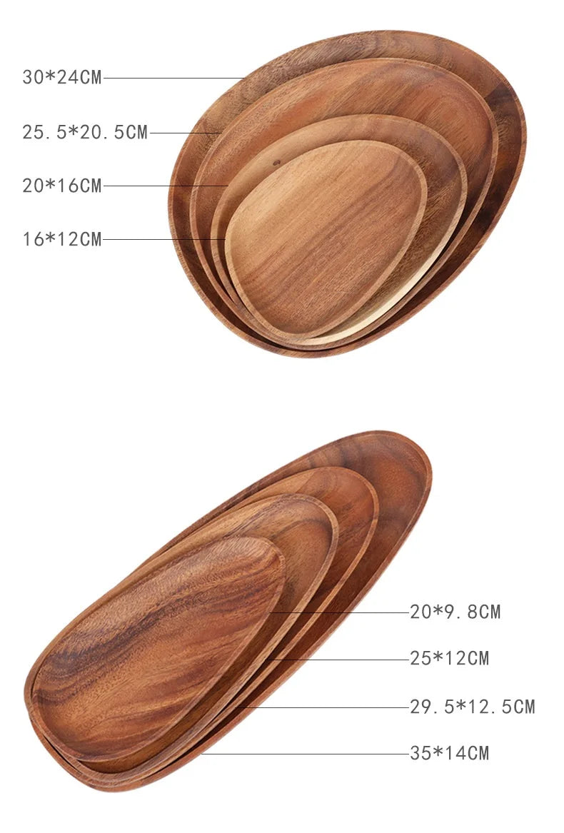 HeMu-Acacia Wooden Plate Set, Special-Shaped, Cake, Dessert, Fruit Serving, Small Sushi, Food Dishes, Premium Acacia