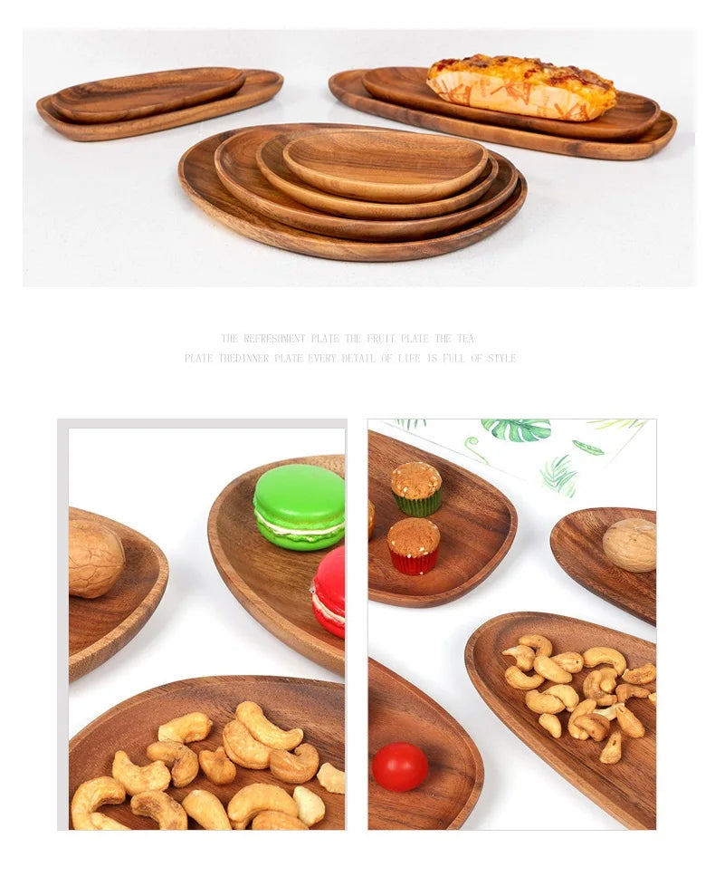 HeMu-Acacia Wooden Plate Set, Special-Shaped, Cake, Dessert, Fruit Serving, Small Sushi, Food Dishes, Premium Acacia