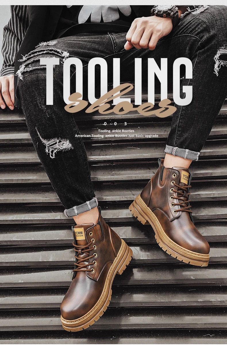 Men's boots soft sole four seasons anti slip comfortable high top boots men's thick soled comfortable youth versatile work boots