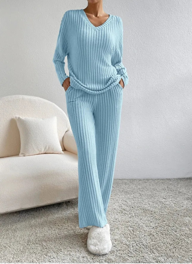 Solid Color Casual Loose Knitting Sets For Women Elegant Autumn Women's Two Pieces Suit Full Trouser Set Female Outfit Clothes