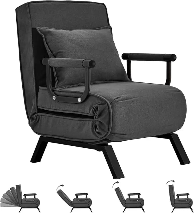 Convertible Bed Sleeper Chair,Tri-fold Upholstered Armchair Sleeper with Pillow,Folding Leisure Chaise Lounge Couch with 6 Angle