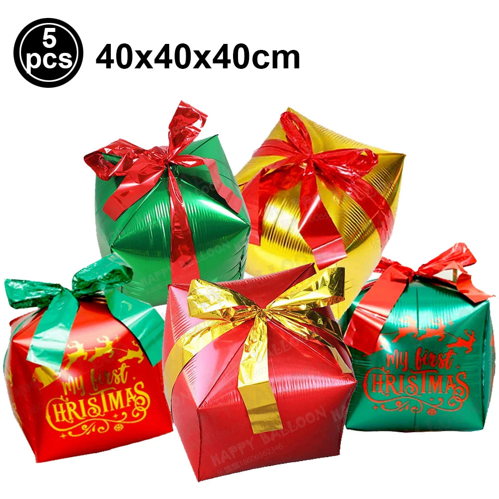Christmas Inflatable Reindeer Balloons Standing Elk Xmas Gift Box Foil Balloons Christmas Birthday Decoration kids Party Ballons