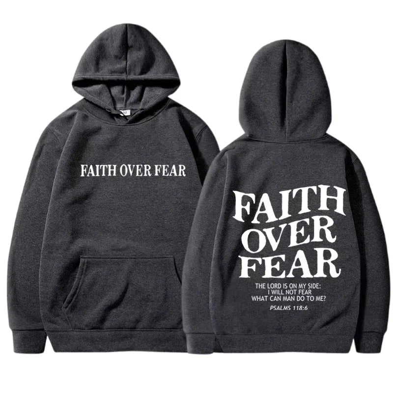 FAITH OVER FEAR Print Hoodies for Men Women Casual Long Sleeve Hooded