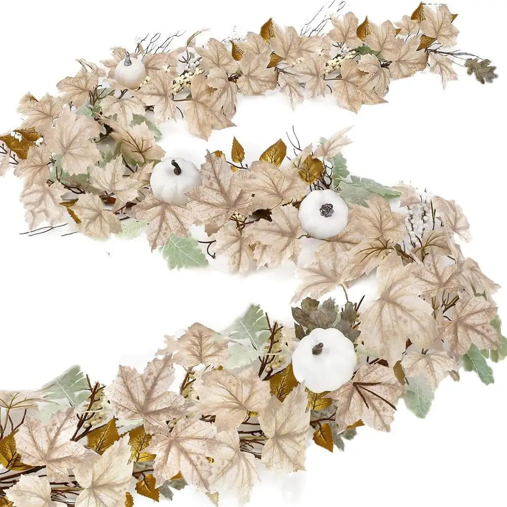 Fall Garland Autumn Maples Leaf Pumpkin Berry Garland Thanksgiving Halloween Home Mantle Fireplace Decorations Hanging Supplies