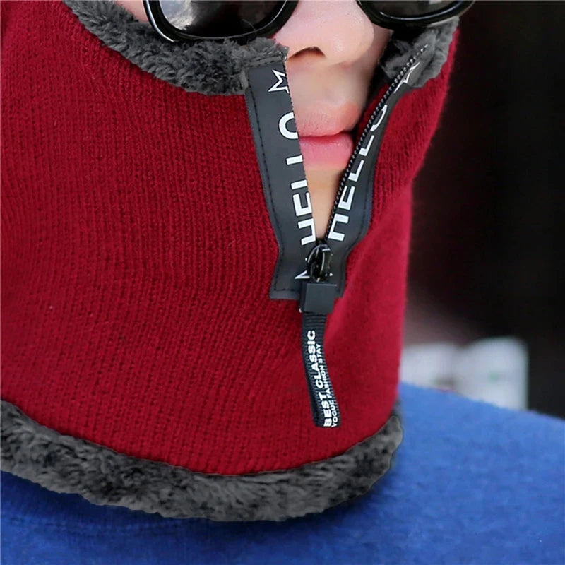 New Men, Women Winter Warm Wool Hat Outdoor Ear Protection Hats Warm Thick Bicycle Knitted Capd Scarf Windproof Visors Cap