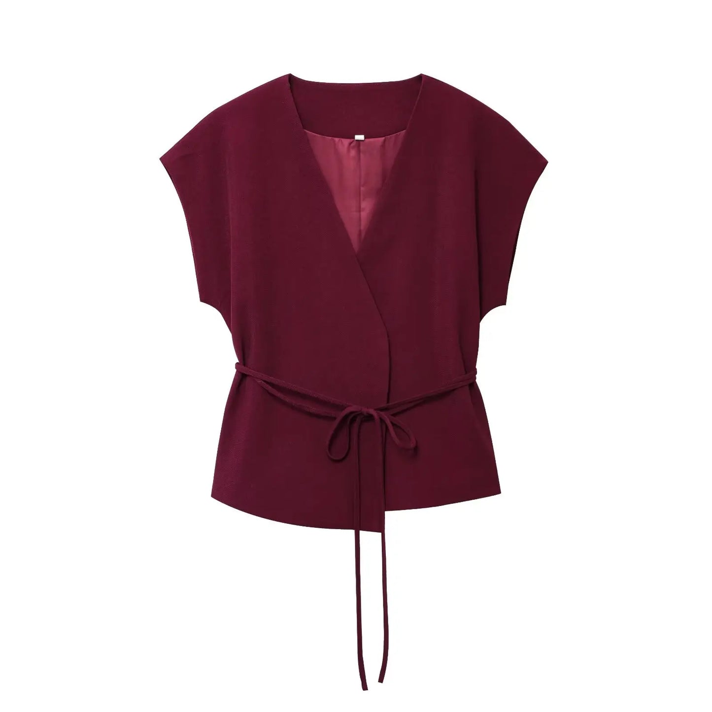 TFMLN Fashion Women's Trouser Suits Sleeveless V-Neck Top With Belt Straight Pants Sets.